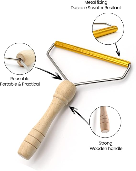 Amazeclick® Pack of 1 Pet Hair Remover, Wooden Dog Hair Remover Roller, Resuable Lint Remover For Cats & Dogs, Portable Fabric Shaver for Clothes, Carpet & Rugs
