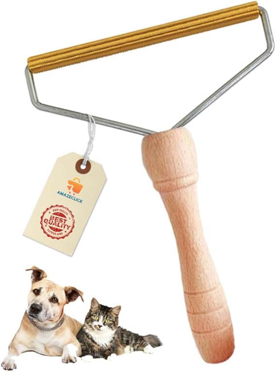 Amazeclick® Pack of 1 Pet Hair Remover, Wooden Dog Hair Remover Roller, Resuable Lint Remover For Cats & Dogs, Portable Fabric Shaver for Clothes, Carpet & Rugs