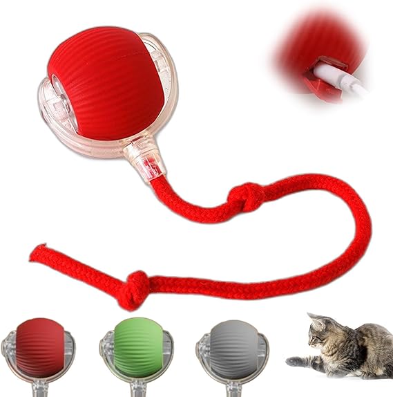 YCYATS Interactive Rolling Ball for Dogs with Tail, Chase Mate Cat Toy, Electric Smart Automatic Rolling Pet Ball, Durable and Safe, Reduces Anxiety and Boredom (Red)