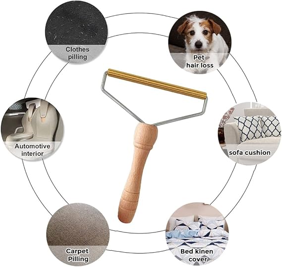 Amazeclick® Pack of 1 Pet Hair Remover, Wooden Dog Hair Remover Roller, Resuable Lint Remover For Cats & Dogs, Portable Fabric Shaver for Clothes, Carpet & Rugs