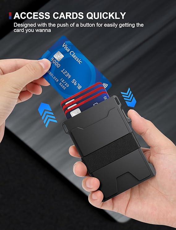 Mens Wallet Credit Card Holder, Wallets for Men, Aluminum Minimalist Metal Pop Up Wallet withBackplate, RFID Blocking,