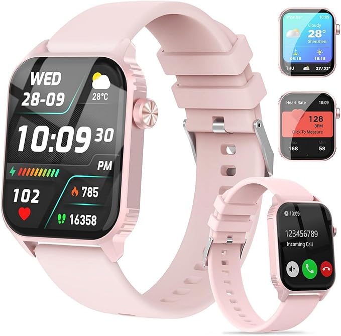 TRAUSI Smart Watches for Women Men, 1.83 inches HD Smartwatch with 120 Sports Modes, Heart Rate/Sleep Monitor, IP67 Waterproof, Bluetooth Call & Music Control for iPhone/Android (Pink)