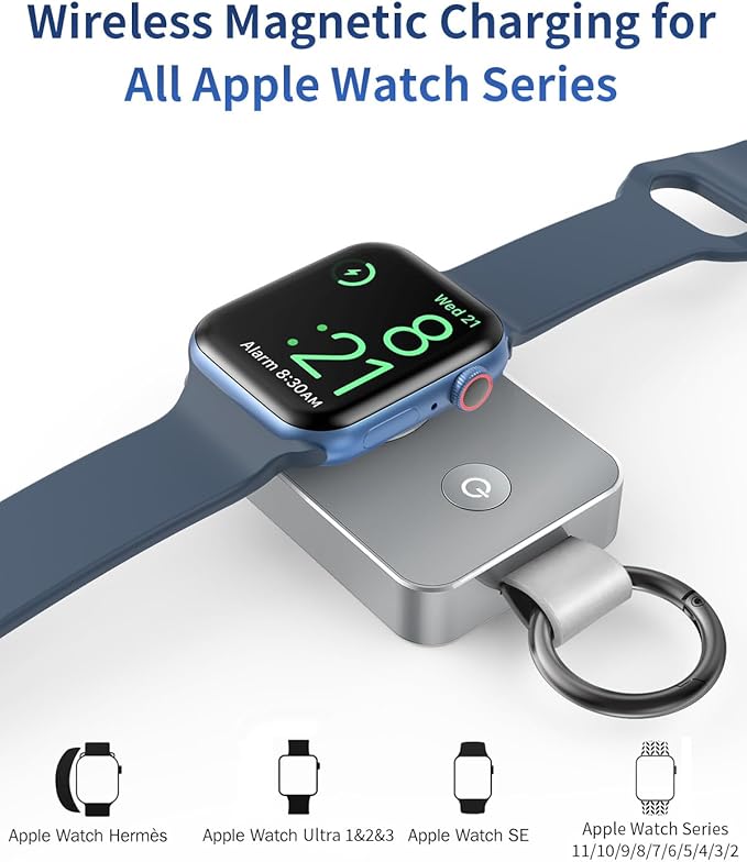 i.VALUX 2000mAh Portable Wireless Charger for Apple Watch Series 11/10/9/8/7/6/5/4/3/2/Ultra 1,2.3/SE 3,Travel iWatch Charger USB C Charging Keychain Smart Power Bank Gift Tech Gadgets