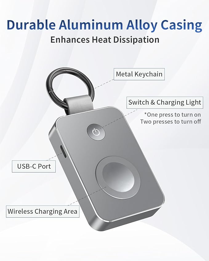 i.VALUX 2000mAh Portable Wireless Charger for Apple Watch Series 11/10/9/8/7/6/5/4/3/2/Ultra 1,2.3/SE 3,Travel iWatch Charger USB C Charging Keychain Smart Power Bank Gift Tech Gadgets