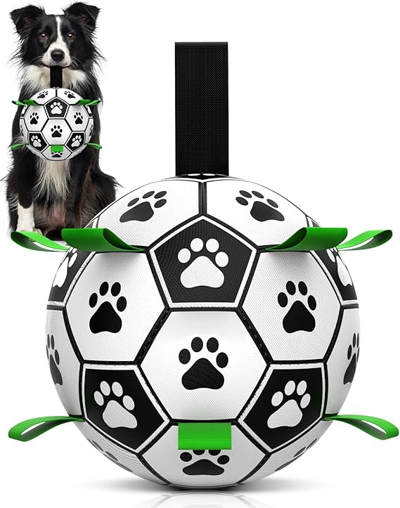 HETOO Interactive Dog Football Toys with Webbing, Durable Dog Water Balls for Small Medium Breed, Indoor & Outdoor (6 Inch)
