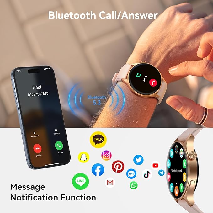 aeac Smart Watch for Women, 1.32'' AMOLED Ultra-Clear Screen Activity Trackers with Heart Rate/Sleep/SpO2 Monitor, Smartwatch for iPhone/Samsung/Android, 110+ Sport Modes 3ATM Waterproof Fitness Watch