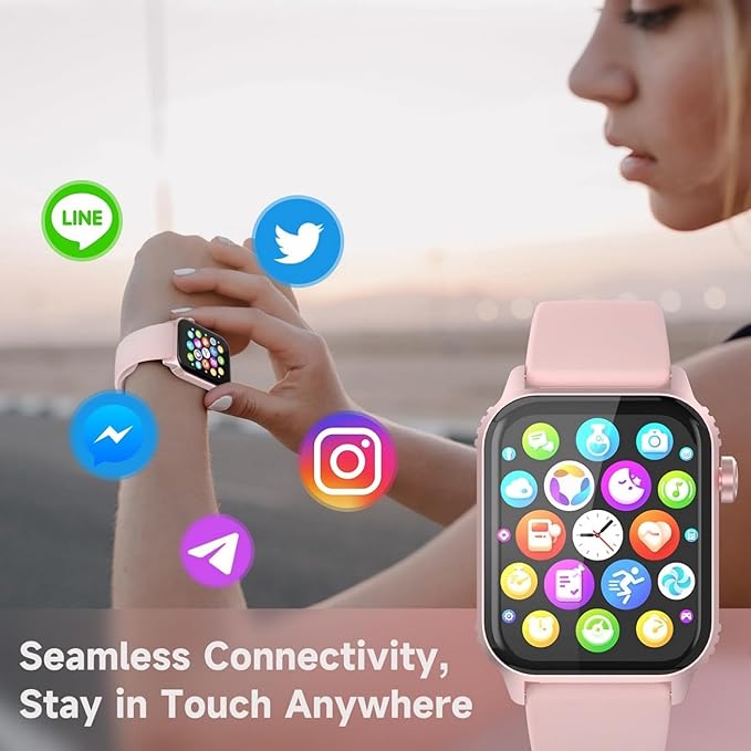 TRAUSI Smart Watches for Women Men, 1.83 inches HD Smartwatch with 120 Sports Modes, Heart Rate/Sleep Monitor, IP67 Waterproof, Bluetooth Call & Music Control for iPhone/Android (Pink)