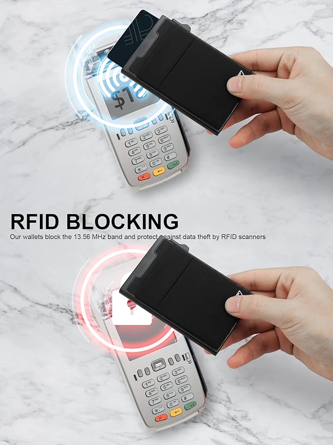 TOYFID Slim RFID Blocking Wallets,Pop Up Minimalist Card Holder for Men & Women Metal Thin Front Pocket Wallet Credit Card Holder with Elastic Coin Pocket,6-12 Card Capacity,Black