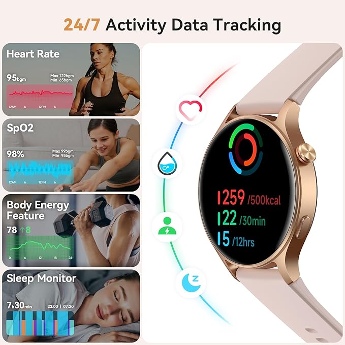 aeac Smart Watch for Women, 1.32'' AMOLED Ultra-Clear Screen Activity Trackers with Heart Rate/Sleep/SpO2 Monitor, Smartwatch for iPhone/Samsung/Android, 110+ Sport Modes 3ATM Waterproof Fitness Watch