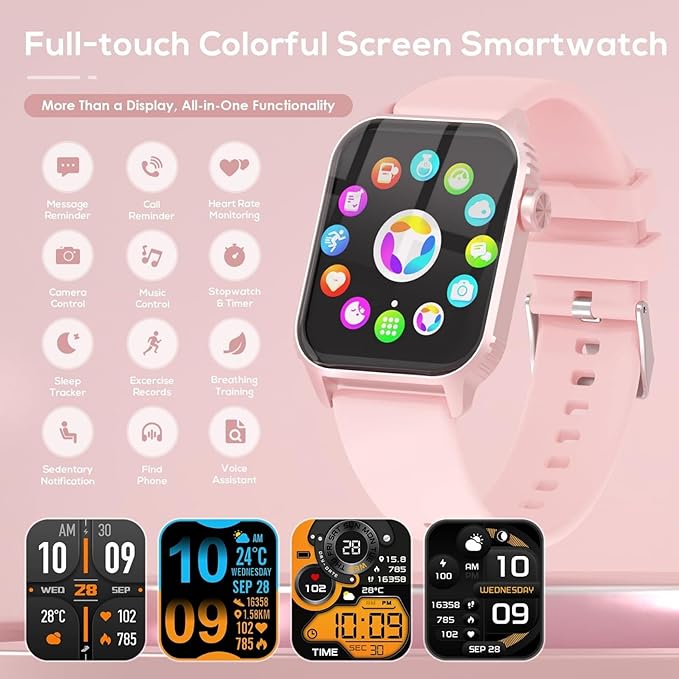 TRAUSI Smart Watches for Women Men, 1.83 inches HD Smartwatch with 120 Sports Modes, Heart Rate/Sleep Monitor, IP67 Waterproof, Bluetooth Call & Music Control for iPhone/Android (Pink)