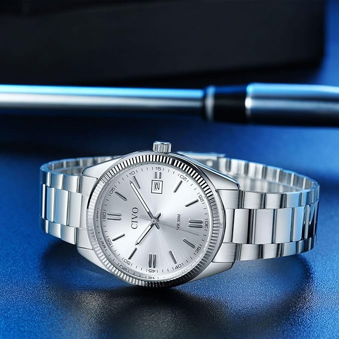CIVO Mens Watches Stainless Steel Analogue Date Wrist Watch for Men Waterproof Quartz Watches Fashion Gifts