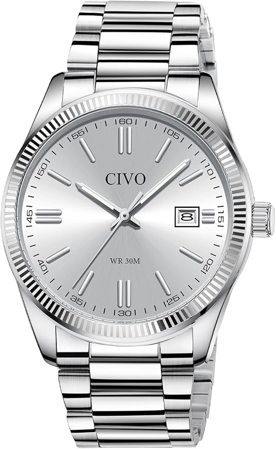CIVO Mens Watches Stainless Steel Analogue Date Wrist Watch for Men Waterproof Quartz Watches Fashion Gifts