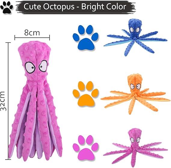 Acehome Squeaky Dog Interactive Play Toy,No Stuffing Octopus Dogs Chew Toy with Crinkle Paper for Medium and Large Dogs Playing
