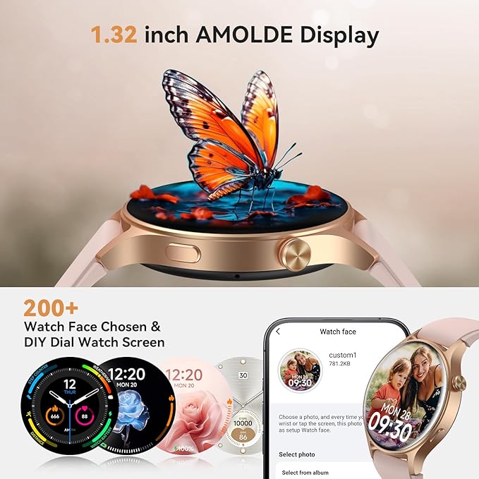 aeac Smart Watch for Women, 1.32'' AMOLED Ultra-Clear Screen Activity Trackers with Heart Rate/Sleep/SpO2 Monitor, Smartwatch for iPhone/Samsung/Android, 110+ Sport Modes 3ATM Waterproof Fitness Watch