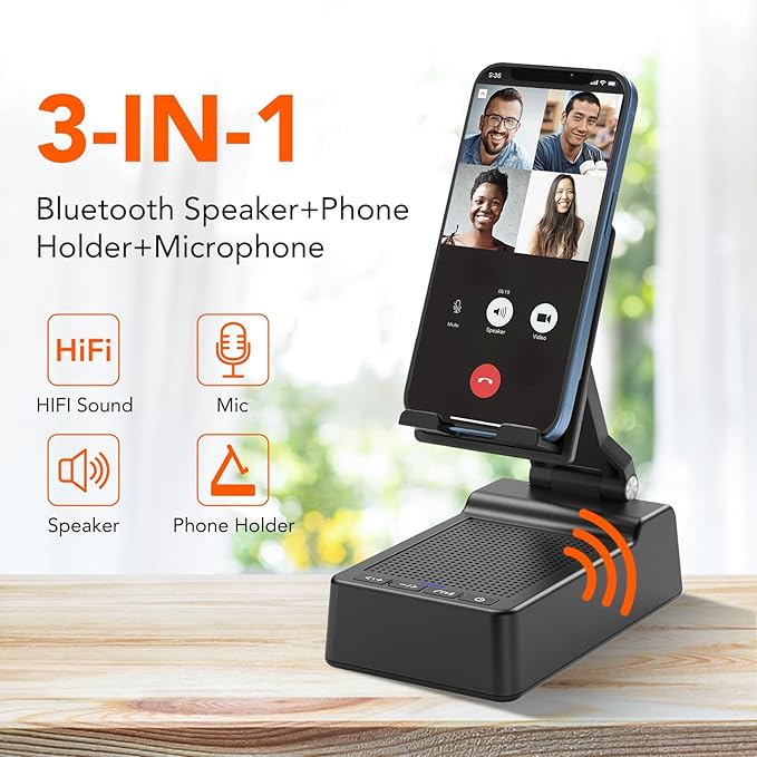 taopodo Multifunctional Cell Phone Stand with Wireless Bluetooth Speaker and Anti-Slip Base, HD Stereo Compatible with Multiple Devices, Tech Gadgets Gifts for Men/Women/Parents/Child (Black)