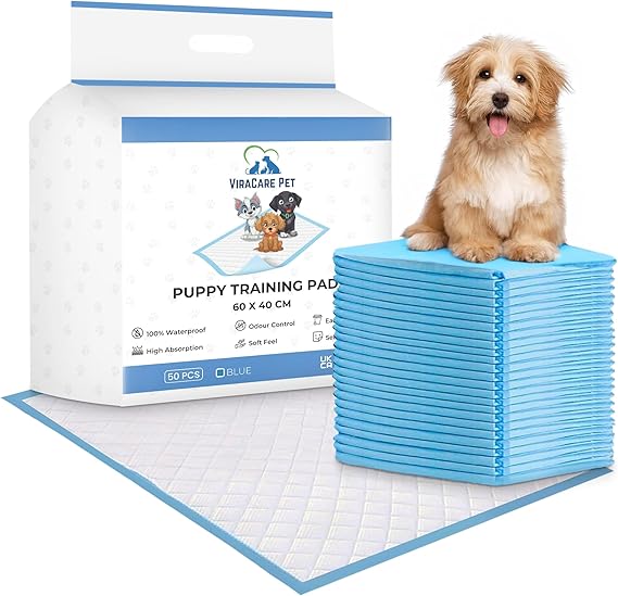 50 x Puppy Training Pads 60x40 cm | Dog Training Pads | Dog Pee Pad | Easy Disposal & Self Adhesive Tabs | Puppy Pads 50 Pack | (1 Pack of 50)