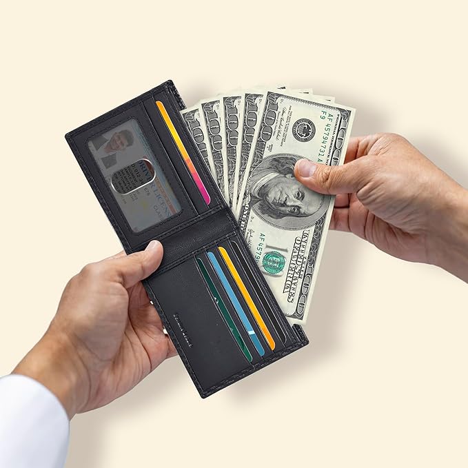 Real Slim Leather Wallet for Men - RFID Blocking Bifold Thin Wallets Credit Card Front Pocket Minimalist Billfold