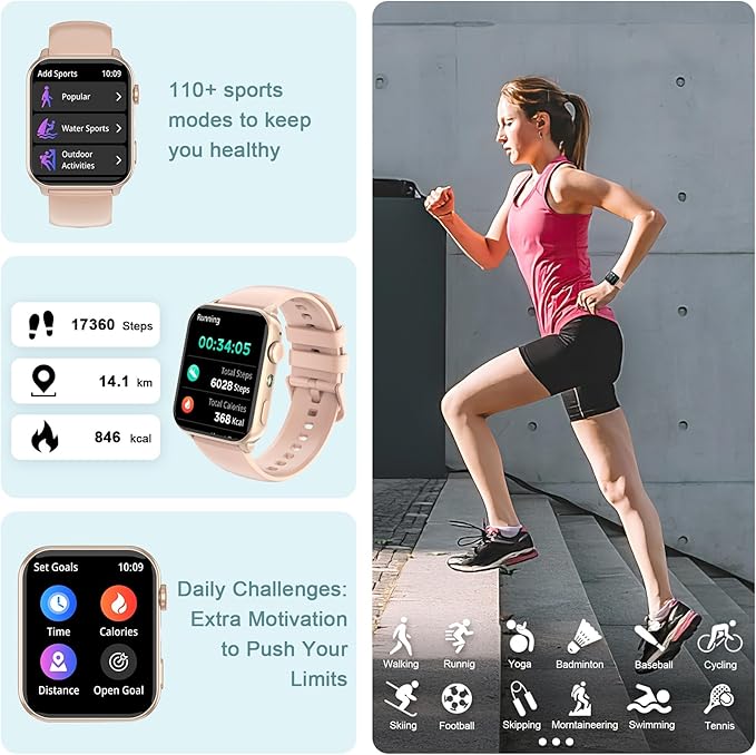 IOWODO Smart Watch for Women (Answer/Make Calls），1.91" HD Fitness Watch with Flashlight/Step Counter/110+ Sport Modes/Heart Rate/Sleep Monitor/SpO2/IP68 Waterproof/Tracker，Smartwatch for Android iOS
