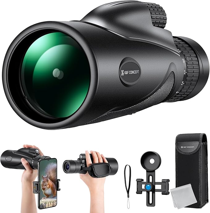 K&F CONCEPT 8-32X50 Zoom Monocular with Cell Phone Holder, Monocular for Adults -BAK4 Prism and FMC Lens - IP66 Waterproof - Great for Birdwatching, Hiking, Hunting, Camping, Traveling, Black