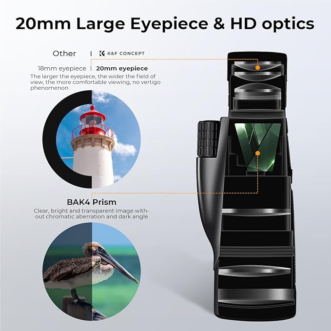 K&F CONCEPT 8-32X50 Zoom Monocular with Cell Phone Holder, Monocular for Adults -BAK4 Prism and FMC Lens - IP66 Waterproof - Great for Birdwatching, Hiking, Hunting, Camping, Traveling, Black