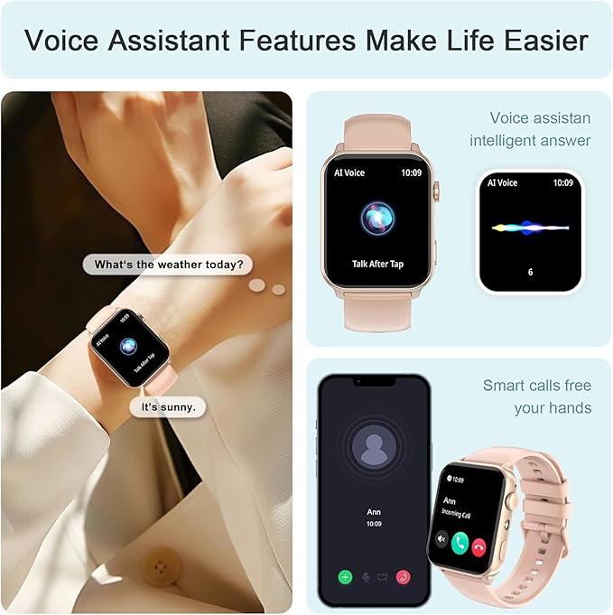 IOWODO Smart Watch for Women (Answer/Make Calls），1.91" HD Fitness Watch with Flashlight/Step Counter/110+ Sport Modes/Heart Rate/Sleep Monitor/SpO2/IP68 Waterproof/Tracker，Smartwatch for Android iOS