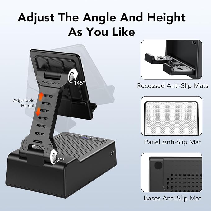 taopodo Multifunctional Cell Phone Stand with Wireless Bluetooth Speaker and Anti-Slip Base, HD Stereo Compatible with Multiple Devices, Tech Gadgets Gifts for Men/Women/Parents/Child (Black)