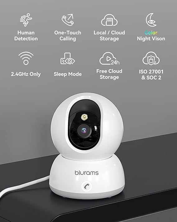 blurams Pet Camera 2K, Dog Camera with App, 360° Indoor Cameras House Security for Pet/Dog/Baby, One-Touch Call, Color Night Vision, Motion Detection, 2-Way Talk, Cloud&SD(2.4GHz Only)