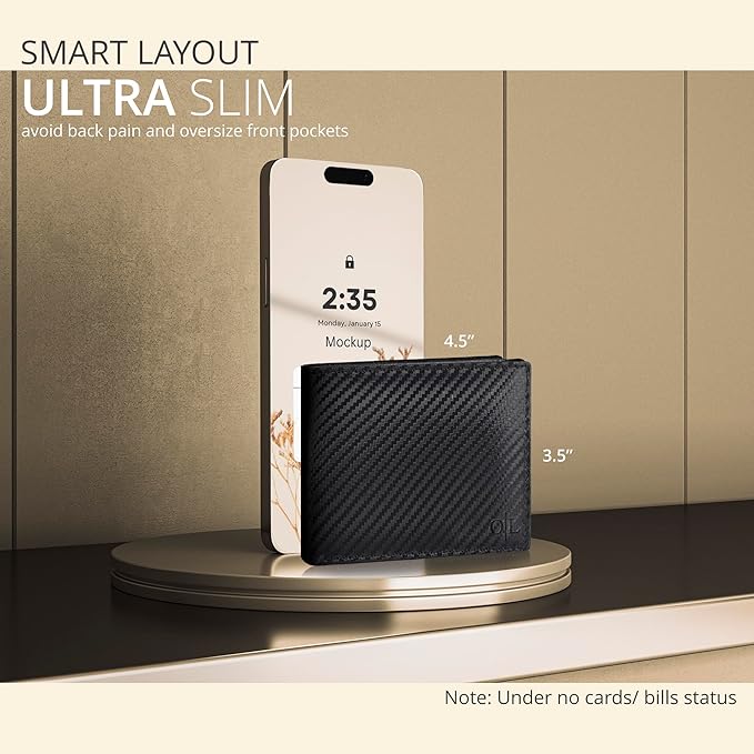 Real Slim Leather Wallet for Men - RFID Blocking Bifold Thin Wallets Credit Card Front Pocket Minimalist Billfold