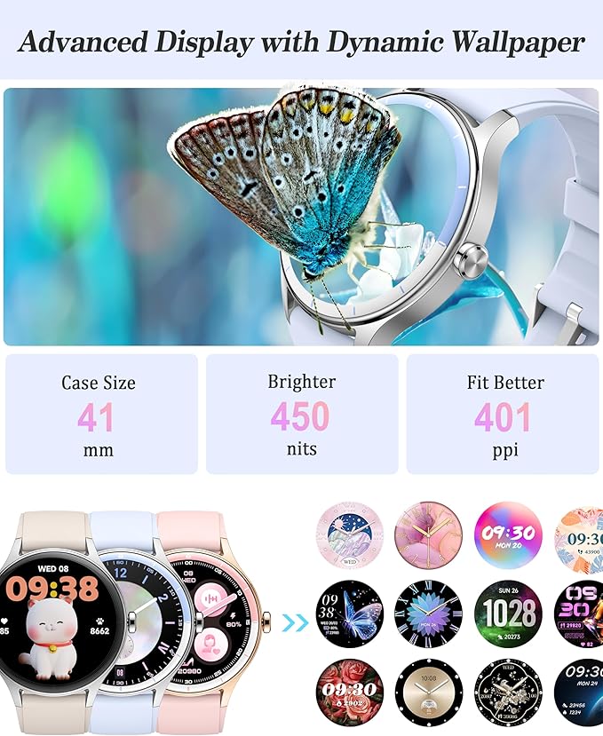 ZOSKVEE Smart Watch, 41mm Fitness Tracker, Answer/Make Calls, Digital Smartwatch with Heart Rate/Stress/Sleep Monitor, AI Voice, IP68 Waterproof Watch Calculator, Calendar, Games for Lady Women & Men