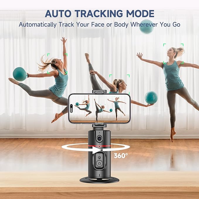 Auto Face Tracking Tripod, No App, Smart Shooting Phone Holder with Remote, 360° Rotation Body Phone Camera Mount with Phone Holder Body Smart Tracking Tripod for Vlog/TIK Tok